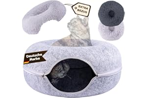 Samtkönig® Katzenhöhle, Katzenbett flauschig, Katzen Donut Tunnel, Katzentunnel aus Filz mit waschbarem Kissen Bezug, Katzenkörbchen als Schlafplatz, Kuschelbett & große Kuschelhöhle 60x60x30cm
