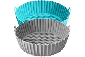 KIFT Silicone Air Fryer Liner Round Reusable 2Pcs, 7.8 inch 3.4-6.8 Litre Replacement for Disposable Parchment Papers, Airfryer Liners for Basket Suitable for COSORI, Ninja, Tower and More