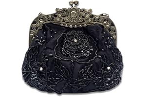 CORIOS Vintage 1920s Perle Sac de Soirée Floral Embrayage pour Femme Paillettes Pochette Sacs à Main D'épaule de Mariée Élégant Sacs Fourre-Tout pour Ceremonie Cocktail Mariage Fête Noir