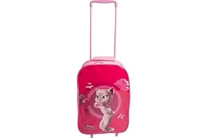 London Europe Kids Cabin Luggage - Talking Tom and Friends, Official Talking Tom and Talking Angela, Lightweight Children's Luggage Bag/Kids Travel Bag (Angela Pink)