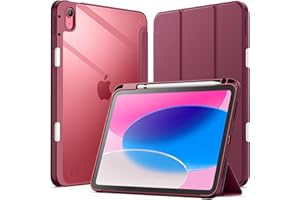 JETech Etui dla iPad (A16) 11./10.Generacja (2025/2022) z Pencil Uchwyt, Wyczyść Przezroczysty Tył Obudowa Slim Podstawkę Odporna na Wstrząsy Obudowa Tabletu Case (Wino)