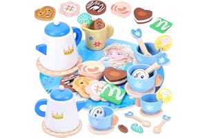 WIKITOT Wooden Tea Set for Toddlers, 21pcs Tea Party Set for Children, Birthday Gift Toys for 3+ Year Old Girls