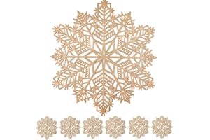 Mangata Gold SnowFlake Placemats and Coaster Sets, Round Table Placemats for Christmas, Wedding, Dinner Parties, Restaurant, Hotel, 38cm, 15.5inches (6 Sets)