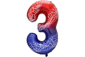 SAVITA Spider Theme Number Foil Balloon, 40 Inch Aluminum Film Balloon Red Cartoon Party Decorations for Boys Birthday Baby Shower Anniversary Supplies (Number 3)