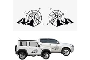 Autodomy Pack 2 Unita Bussola Mondo Rosa dei Venti Adesivo 27x19 cm | Adesivo Rosa dei Venti Auto 4x4 Resistente Pioggia e UV | Adesivi per Auto Esterni, Valigia Moto Facile Installazione | Nero