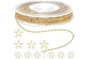 NHPY gliederkette,Ketten basteln,Ketten,gliederkette schmuck,Metall schmuck Waren,5 Meter Lange Kette + 20 Karabinerverschlüsse + 50 Ringe, für die Herstellung von Halsketten und Schmuck