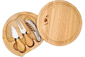 FUN FAN LINE Tabla de Madera de Bambú para Queso con Kit de Accesorios: Tenedor, Cuchillo y Abrebotellas de Camarero Regalo original