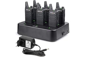 Retevis RT622 Walkie Talkie, Walkie-Talkie Professionali con Caricabatterie a 6 Vie, PMR446, Mini e sottile, VOX, Walkie Talkie Ricaricabili per Scuole, Al Dettaglio, Ristoranti (6 pezzi, Nero)