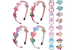 UMILKI Juego de 20 piezas con aro Diademas para Niñas Kit 20pcs, 4 Diademas / 8 Cuerda de cabeza/8 Pinzas de Pelo con Estrellas y Arcoíris para Niñas, Lentejuelas Star Hairbands, Multicolor Headband