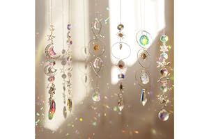 NUYIKASO 6 Pezzi Acchiappasole Cristallo Appeso Scacciapensieri Arcobaleno Sole Luna Ciondolo Ornamento Sfere per Finestra Casa Giardino Natale Giorno Festa Matrimonio Argento