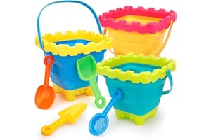 LNCOJOLM Faltbare Strand Eimer Schloss Schimmel Sand Spielzeug Set für Kinder mit Strand Rake Spate Sieber Kelle, Reise zusammenklappbare Eimer Garten Werkzeug Kits Geschenke für Kleinkind Jungen Mädchen