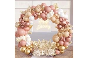WAYFUN Kit Arche Ballon Or Rose,127Pcs Guirlande Arche Ballon Anniversaire Rose avec Ballon Rose Doré Blanc Beige pour Decoration Anniversaire Fille Femme,Mariage Bohème,Baby Shower,Bébé Shower,Deco Bapteme
