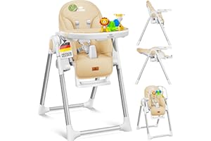 KIDIZ® 3in1 Hochstuhl Kinderhochstuhl inkl. Spielbügel, Babyliege, Kombihochstuhl Babyhochsitz,7 höhenverstellbar Verstellbare Rückenlehne, mitwachsend ab 0 bis 36 Monate Babystuhl, Beige