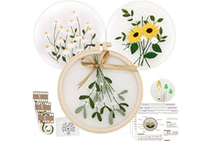 PIACOLNIC 3 Piezas Kit de Bordado, Kit de Práctica de Puntadas de Bordado, Kit de Inicio de Bordado Estampado para Principiantes Adultos El Juego de Punto de Cruz Prendas de Bordado Herramientas de Costura