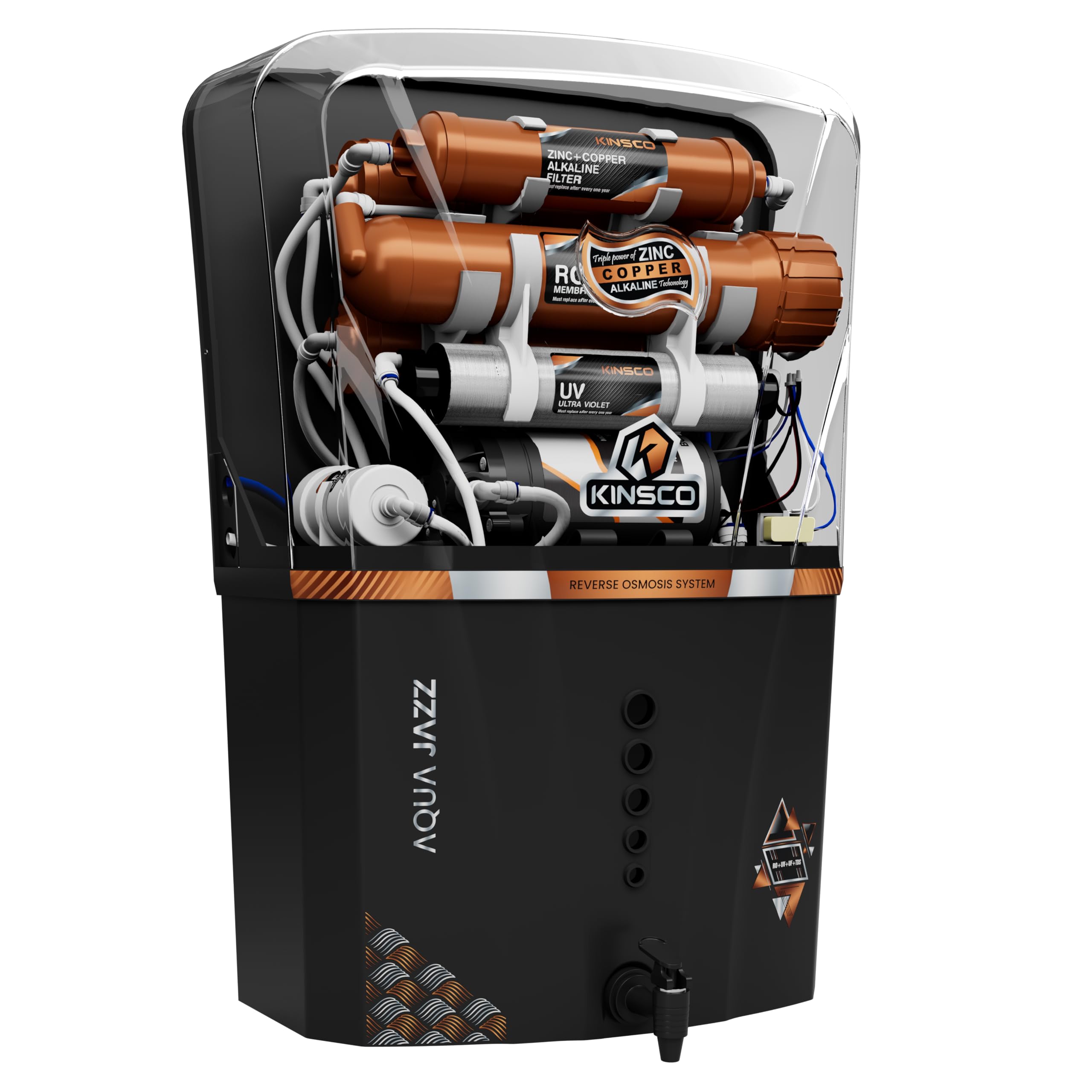 Kinsco Aqua Jazz ISI Copper Alkaline RO Water Purifier: Advanced 5-in-1 Technology for Pure and Refreshing Water