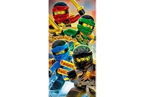 BERONAGE LEGO Ninjago Telo mare/da bagno/spiaggia Motivo “Team”, 70 cm x 140 cm, In Confezione Originale, 100% cotone, personaggi: Cole – Jay – Kai – Lloyd – Zane – Nya – Misako – Sensai Wu
