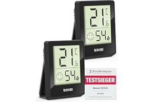 MAVORI® 2 St. Hygrometer Thermometer innen - präziser Temperatur&Luftfeuchtigkeitsmesser innen - Thermometer Hygrometer innen, Temperaturmessgerät, Hydrometer Feuchtigkeit digital (Schwarz, 2er Set)
