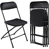 Pack of 4 Black Folding Chairs Stackable Sturdy for Indoor Outdoor | Ergonomic Seat Reinforced Plastic Structure Steel Non-Sl