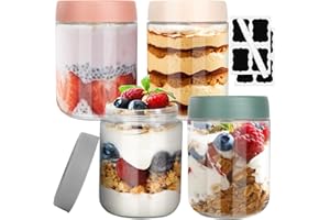 Ezvsevuo 4x 500ml Tarros de Cristal con Tapa Hermética de Rosca, Vasos Yogurtera con Tapa, Botes Cristal Pequeños, Tarros Cristal Conservas para Overnight Oats, Ensaladas, Budines, Mermeladas