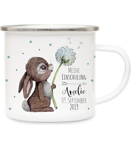 Emaillierter Becher Zur Einschulung – Personalisierbar Mit Name & Datum, Marienkäfer-Motiv Für Mädchen, Perfektes Geschenk Für Schulkinder