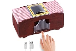 HJCMikee Mélangeur de cartes automatique de luxe professionnel, en grain de bois, à piles ou équipement électrique USB, pour casino, cartes de poker, Blackjack