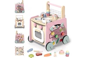 VITONIS Trotteur Bébé en Bois, Chariot de Marche Bebe en Bois, Jouet en Bois Centre d'activité pour Enfant, Baby Walker, Cadeau pour Garçons et Filles