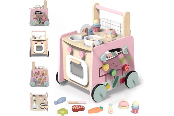 VITONIS Andador Madera Bebé, Andadores para Bebes con Juguetes Montessori, Caminador Bebé, 8 Actividades Interactivas, Juguetes para Bebés de 1 Año, Baby Walker Regalos para Niños y Niñas