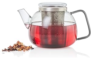 AdHoc Yuna Teapot with Loose Leaf Tea Infuser, Borosillicate Glass Teapot with Removeable Stainless Steel Tea Strainer for Loose Leaf Tea, 1.2 litres, 15cm x 13xm, Grey, Dishwasher Safe