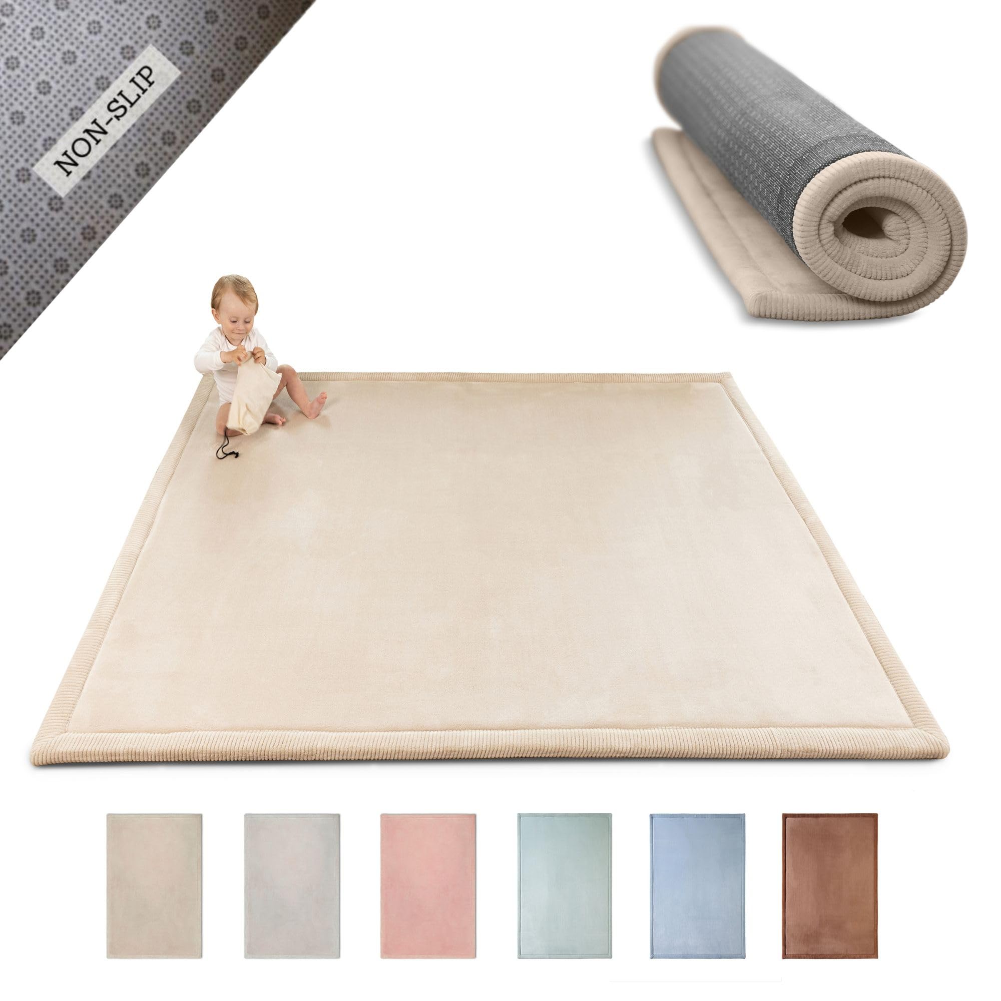Hakuna Matte Wolkenweiche Spielmatte Baby 200x150x2,5cm, beige – Teppich für Kinderzimmer mit hochwertigem Memory-Schaum – Krabbelmatte Baby mit Rutschfester Unterseite – Krabbeldecke, Tatami Matte - 1