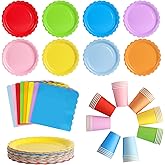 120 Pieces Colorful Disposable Birthday Tableware for 40 Guests | 18 cm corrugated cardboard plates, paper cups, napkins, chi