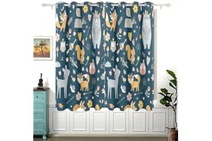 MNSRUU Niedliche Waldtiere, Eichhörnchen, Bär, Hirsch, Fuchs, Eule, Vorhänge für Kinderzimmer, Verdunkelungsvorhänge für Kinderzimmer, kurzes Fenster für Heimdekoration, 137 x 139 cm, 2 Paneele