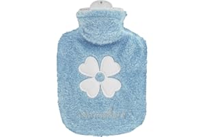 DSLSQD 500ml Hot Water Bottle, 2-in-1 Small Hot Water Bottle with Cover Warm Water Bag with Soft Premium Faux Fur Cover Water Bag for Cold & Hot Compress Mini Hot-Water Bag for Women Men (Blue)
