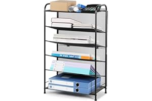 Syeeiex Extra Tall Floor Standing File Organiser Office Supply Rack 6 Tier Letter Tray Paper Tray Magazine File Document Tray Rack for Storage Files, Books, Newspapers, Stationery