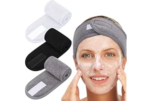 USMLICER 3 fasce per capelli per il viso, per la doccia, per lo sport, in spugna, con nastro magico per il bagno, il trucco e lo sport