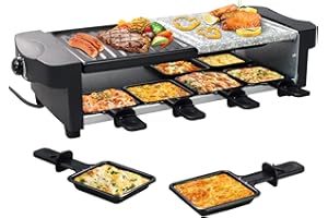 Leogreen - Appareil à Raclette 8 Personnes, Appareil à Raclette Multifonction 3 en 1, Raclette Grill 1200W, Inclus : 8 Poêlons