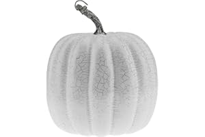 Kepfire 1 Pcs Simulation Fake Pumpkin 7 inch Shiny Crack Artificial Realistic Halloween Thanksgiving Autumn Decoration Home Kitchen Ornament - White
