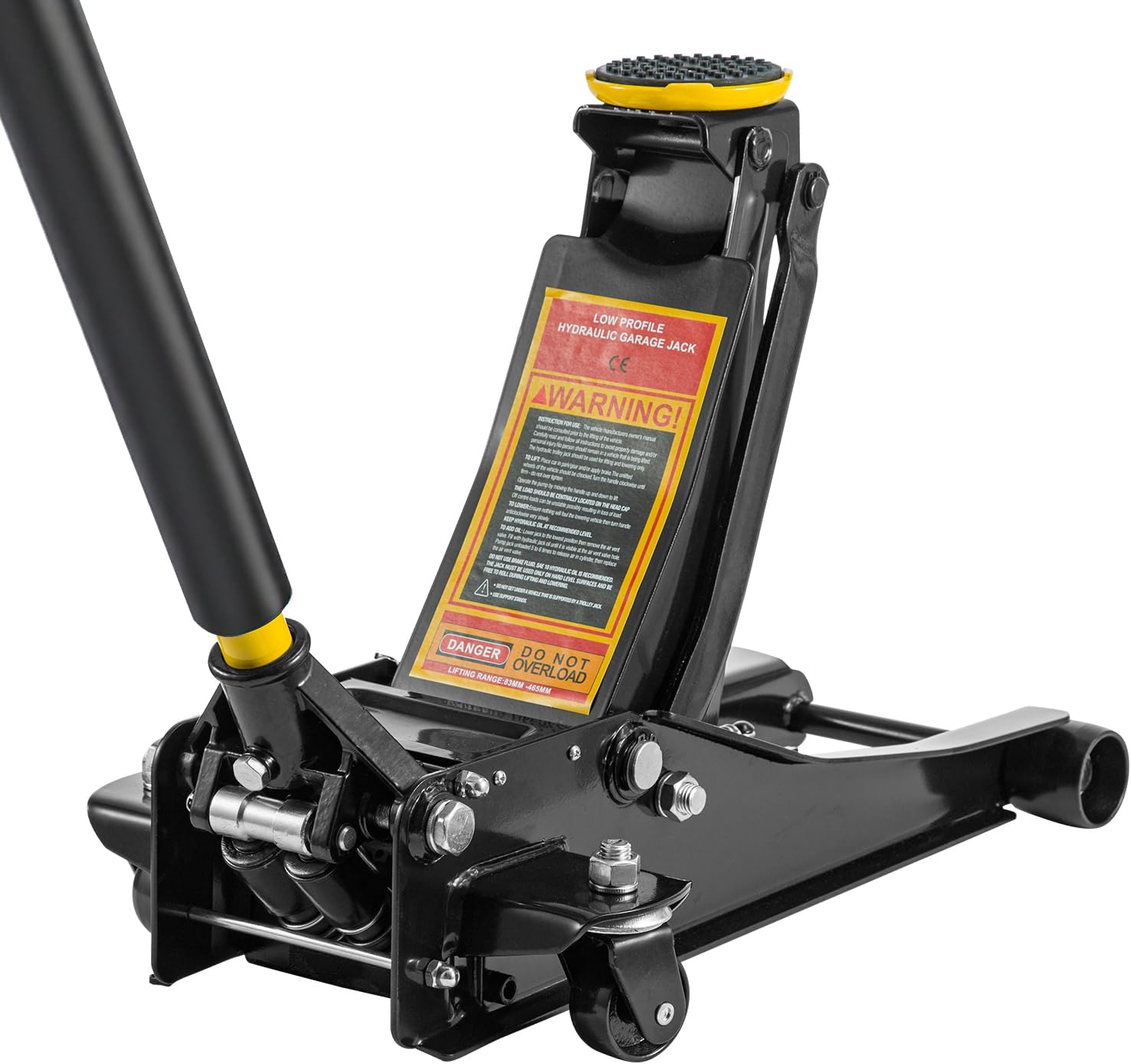3 Tonne Trolley Jack Hydraulic Car Jack, Low Profile Floor for Car Van, Heavy-Duty Steel Hydraulic Lift with Dual Pump System, Handle Swivel Wheels, High Lift Garage (Yellow)