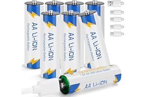 WOWPOWER Rechargeable Lithium AA Batteries with 4 in 1 USB-C Charging Cable, 1.5v 1200mAh AA Size Li-ion Battery for Xbox,Toys(8 Pack)