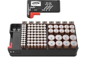 XINS-YONHA Batteries Storage Box,Battery Storage Organizer Case Holds 110 Different Size Batteries for AAA,AA,9V,Flat Batteries,C and D size with Removable Battery Tester (Black)