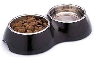 DDOXX Comedero Doble Perro, Antideslizante | Muchos Colores y Tamaños | para Perros Pequeño, Mediano y Grande | Bol Accesorios Acero INOX-Idable Melamina Gato Cachorro | Negro, 2 x 700 ml