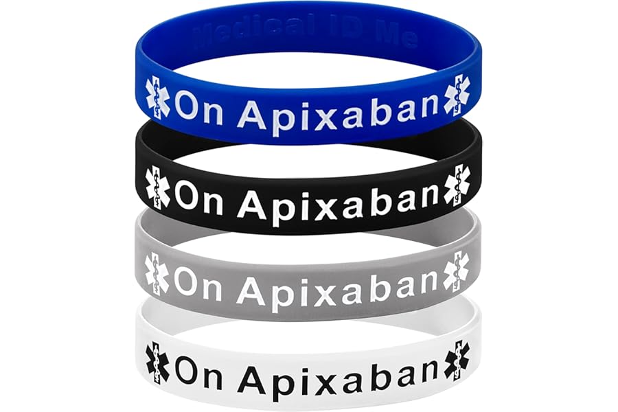 On Apixaban Medical Alert Wristband Bracelet Blood Clot ID Silicone UK (Pack of 4)