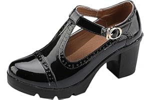 DADAWEN Women's T-Strap Platform Court Shoes Mid Heel Mary Jane Oxfords Dress Shoes