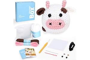 CrochetBox Complete Beginners Crochet Kit - Cow Crochet Kit, All You Need in, Include Step-by-Step Video Tutorial, Birthday Gift for Adults