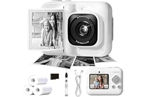 ETIKEZ Kids Camera, 1080P Instant Digital Print Camera for Kids, Christmas Birthday Gifts for 4 5 6 7 8 9 10 Year Old Girls Boys, Portable Toy with 32GB SD Card & 3 Rolls Printing Paper, White