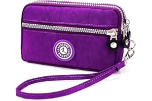 LassZone Wristlets Wallets for Women Nylon Clutch Bag Mobile Phone Purse Smartphone Bag Ladies 3 Layer Zipper Handbag with Detachable Wrist Strap for Cellphone Card Cash