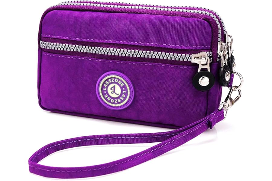 LassZone Wristlets Wallets for Women Nylon Clutch Bag Mobile Phone Purse Smartphone Bag Ladies 3 Layer Zipper Handbag with Detachable Wrist Strap for Cellphone Card Cash