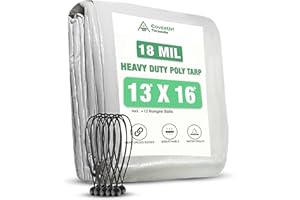 CoverUp! Telone Impermeabile Occhiellato 4 x 5 m [200 g/m²] & 12 tenditori per Teli, Telo Esterno Impermeabile con Occhielli per mobili da Giardino, Telo occhiellato di Protezione antistrappo, Bianco