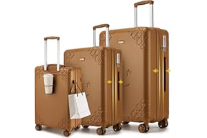 Sea choice Expandable Luggage Set 3 Piece Expandable Suitcase Set Hard Shell Suitcase with Cupholder 8 Wheels Suitcase with Brake Caster TSA Lock Spring Absorber