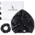LaCourse 100% Genuine 22Momme Silk Bonnet for Sleeping, Double-Layered Mulberry Silk Hair Wrap with Premium Elastic Stay on Head. (One Size, Black)