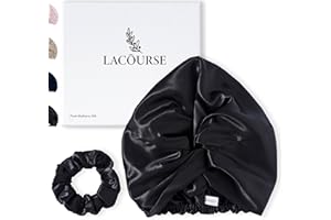 LaCourse 100% Genuine 22Momme Silk Bonnet for Sleeping, Double-Layered Mulberry Silk Hair Wrap with Premium Elastic Stay on Head. (One Size, Black)